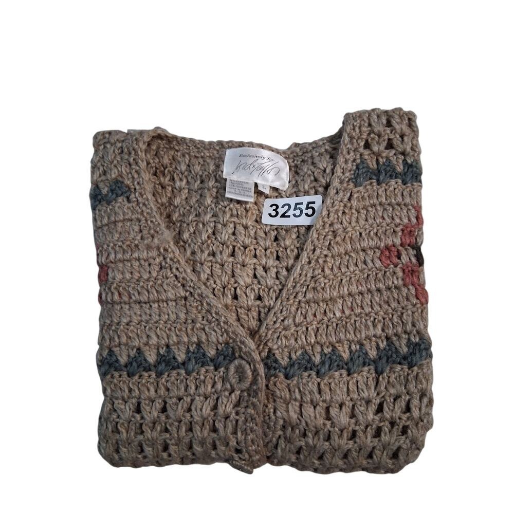 Y2k VTG Lord‎ & Taylor Wool Women size L Grandpa Fisherman Grannycore Cardigan - Picture 3 of 13